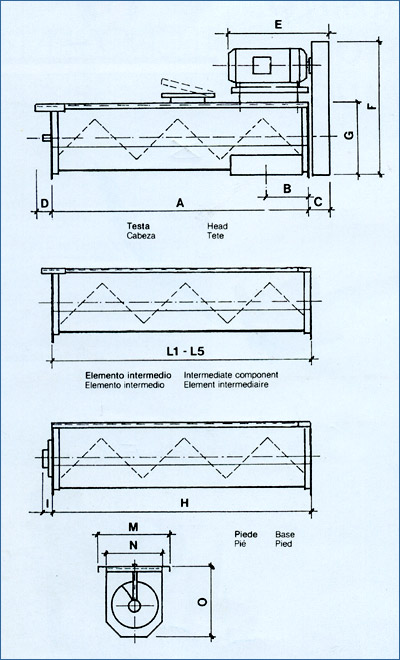 Grain auger conveyor technical drawing by Tecnograin